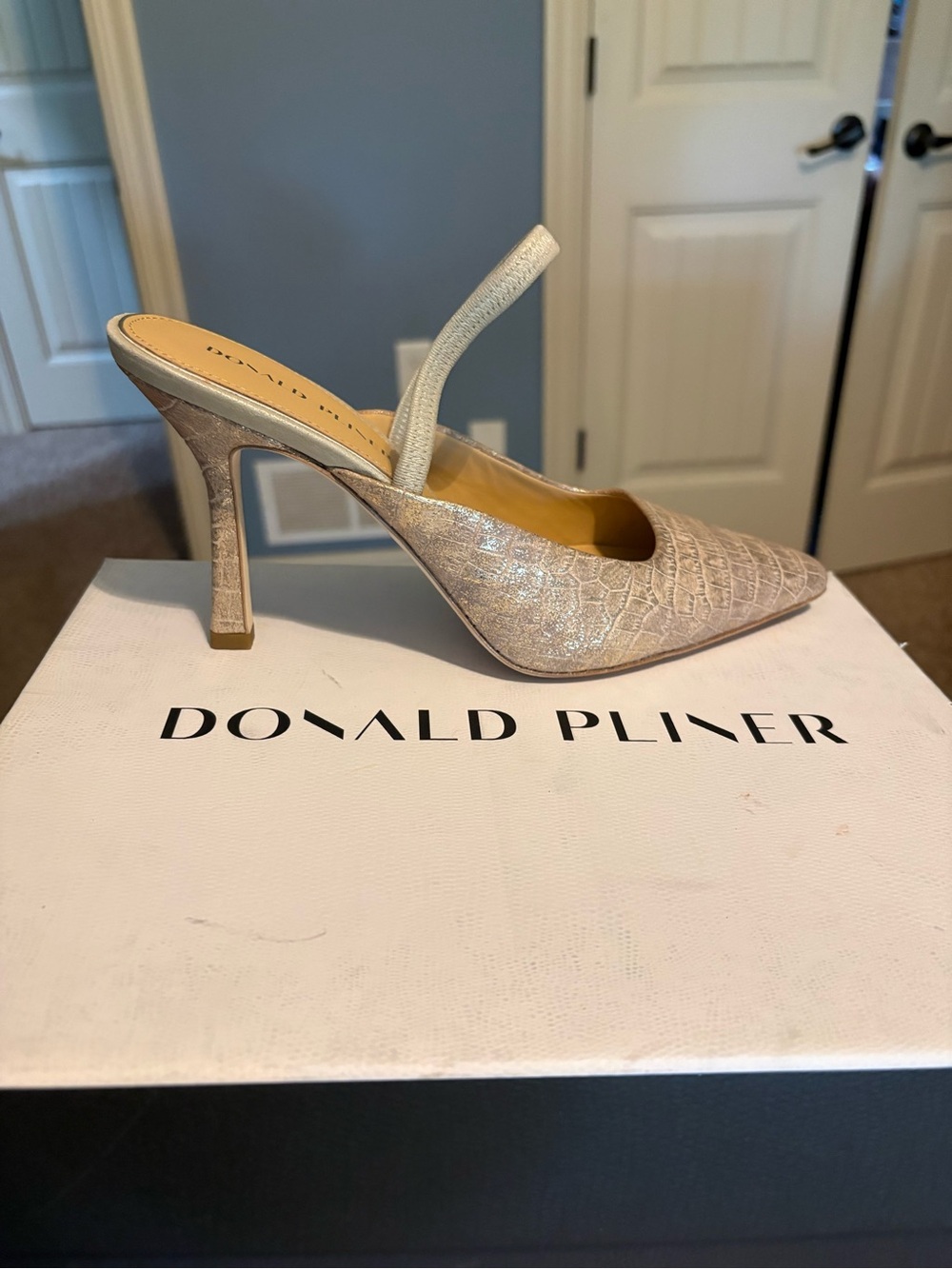 Donald J. Pliner Pearl Metallic Croc-Embossed Stiletto Mule